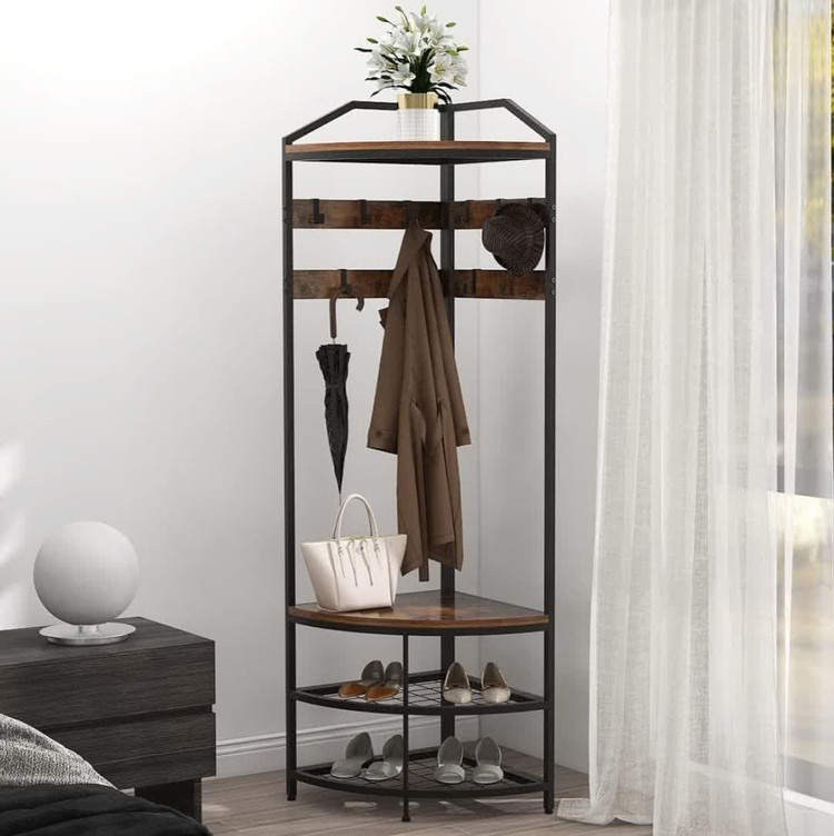 رگال لباس و جا کفشی گوشهای فلزی چوبی