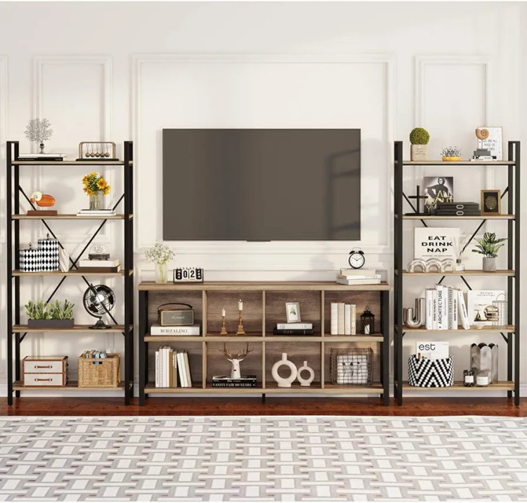 شلف چوبی و فلزی مدرن دو طبقه با 8 باکس – قفسه کتاب افقی