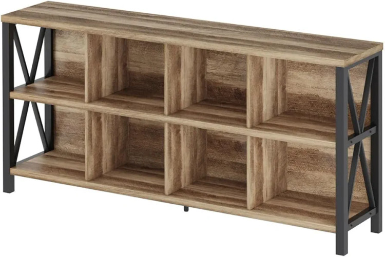 شلف چوبی و فلزی مدرن دو طبقه با 8 باکس – قفسه کتاب افقی